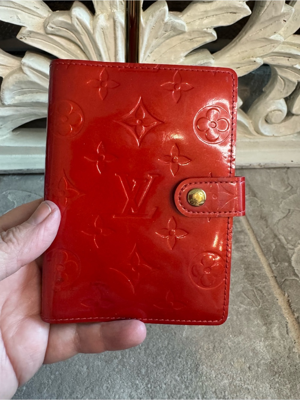 Louis Vuitton Red Vernis Monogram Agenda/ Passport Holder with COA